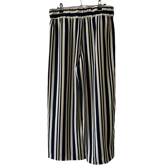 Women's Zara TRF Collection Navy & White Striped Cropped Wide-Leg Pant Size M - Picture 3 of 10